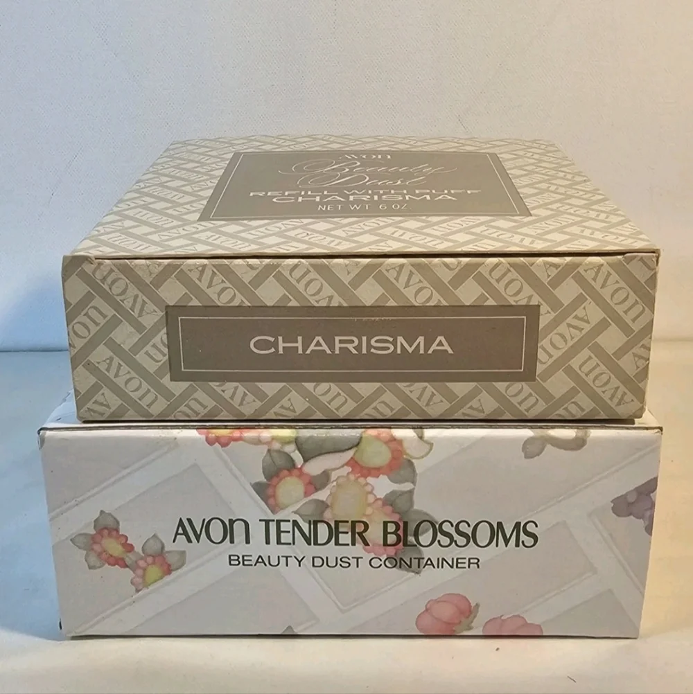 Vtg Avon Tender Blossoms Beauty Dust Container And Charisma Powder Refill NWB